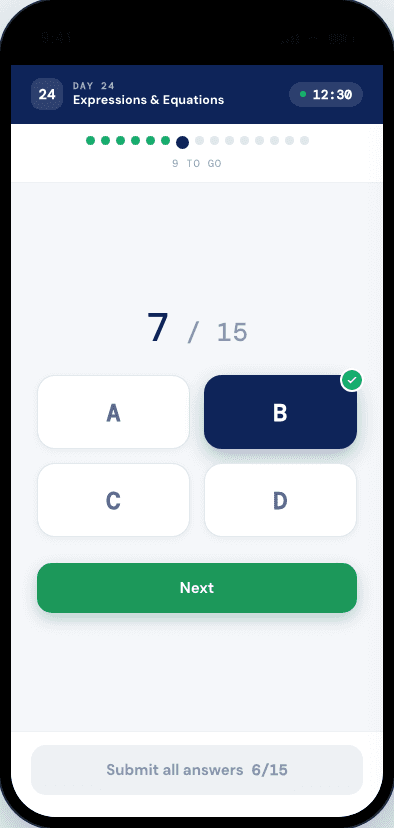 Answering on the app — instant right/wrong feedback per question